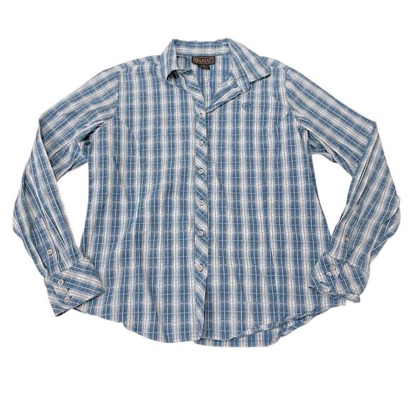 Ariat Blue Plaid Casual Button Down Shirt Size Large - Picture 1 of 5